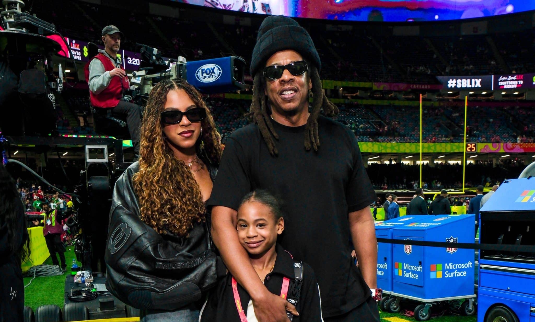 Hot Shot: Jay-Z All Smiles with Daughters Blue Ivy & Rumi at the Super Bowl 2025