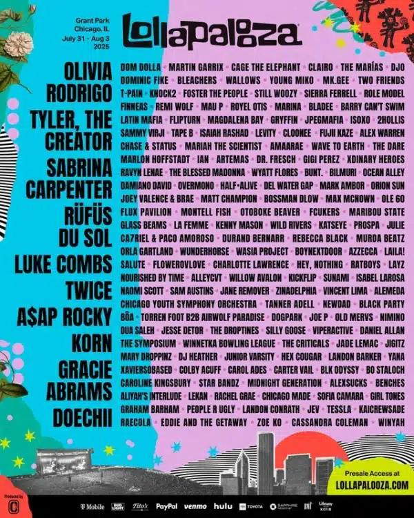 Lollapaloza 2025 full lineup 