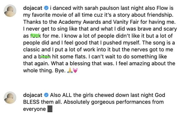 Doja Cat Addresses Her Oscars 2025 Performances